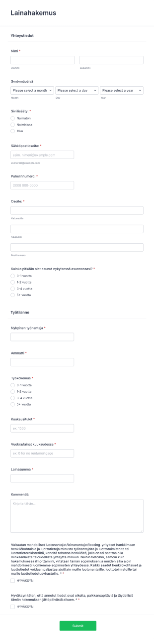 Lainahakemus Kaavake Form Template