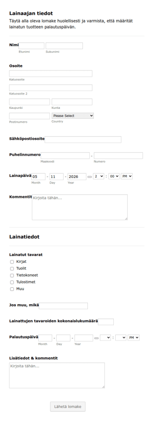 Lainattujen Tarvikkeiden Seurantalomake