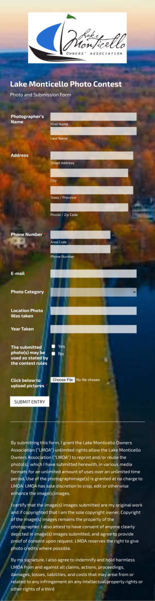 Lake Monticello Photo Contest Form Template
