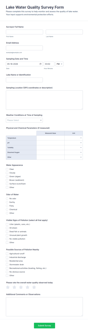 Lake Water Quality Survey Form Template