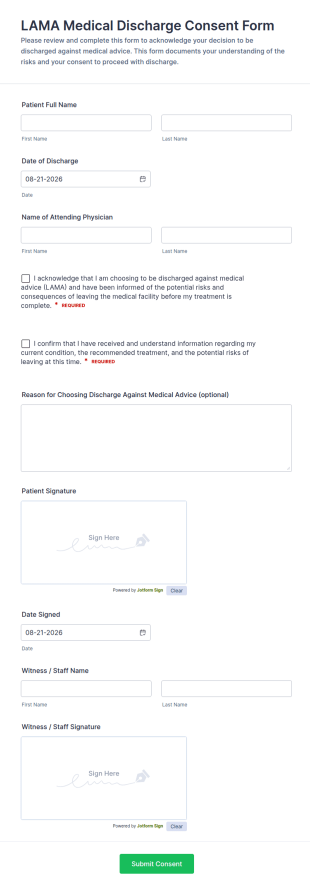 LAMA Medical Discharge Consent Form Template