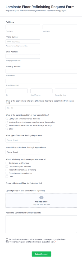 Laminate Floor Refinishing Request Form Template