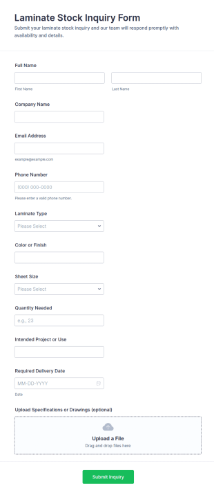 Laminate Stock Inquiry Form Template