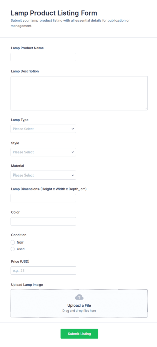Lamp Product Listing Form Template