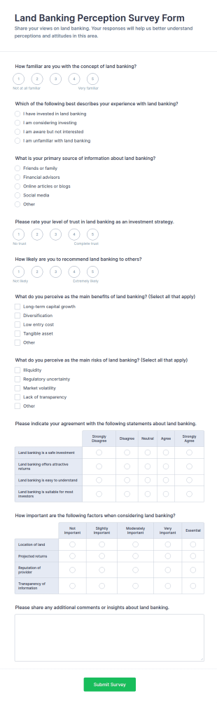 Land Banking Perception Survey Form Template