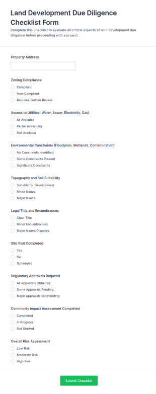 Land Development Due Diligence Checklist Form Template
