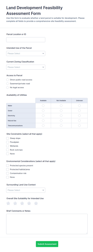 Land Development Feasibility Assessment Form Template