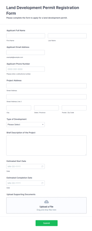 Land Development Permit Registration Form Form Template