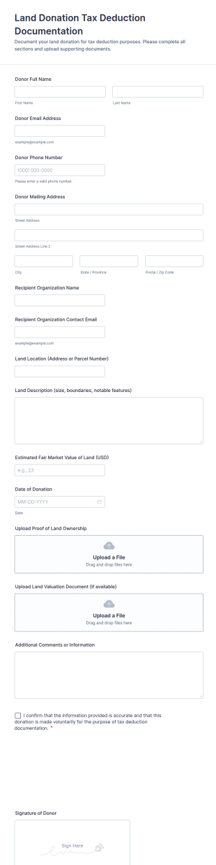 Land Donation Tax Deduction Documentation Form Template
