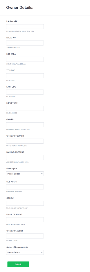 Land Owner Form Template