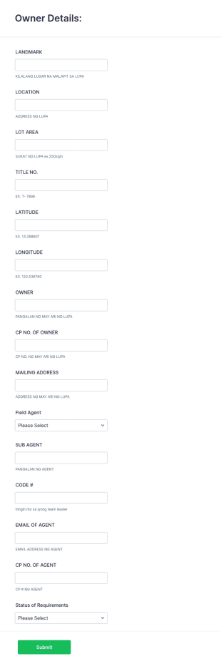 Land Owner Form Template
