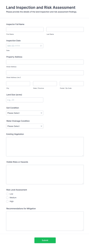 Land Inspection And Risk Assessment Form Form Template