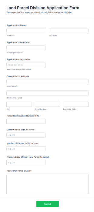 Land Parcel Division Application Form Form Template