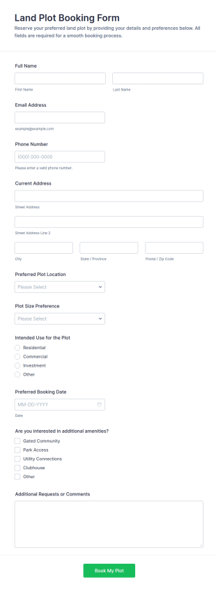 Land Plot Booking Form Template