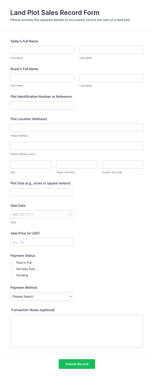 Land Plot Sales Record Form Template