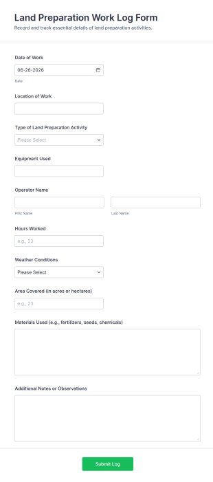Land Preparation Work Log Form Template