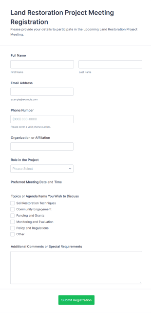 Land Restoration Project Meeting Registration Form Template