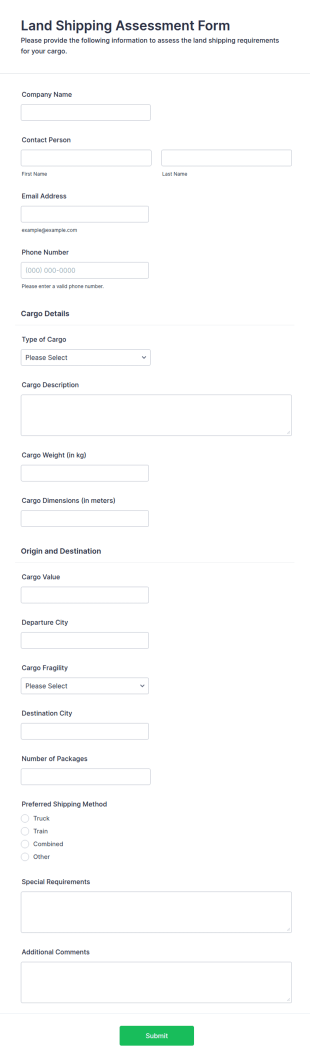Land Shipping Assessment Form Template