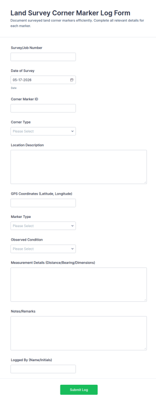 Land Survey Corner Marker Log Form Template