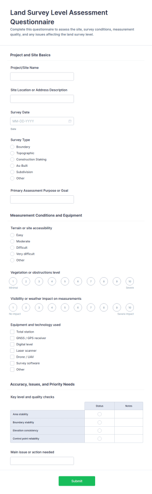 Land Survey Level Assessment Questionnaire Form Template