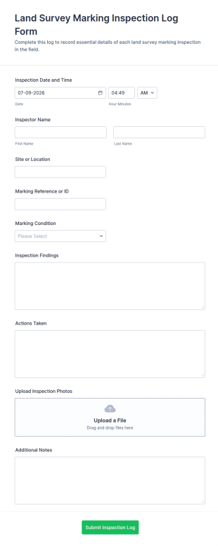 Land Survey Marking Inspection Log Form Template