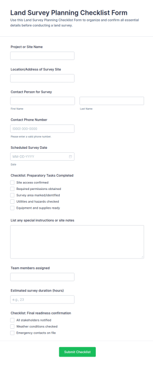 Land Survey Planning Checklist Form Template