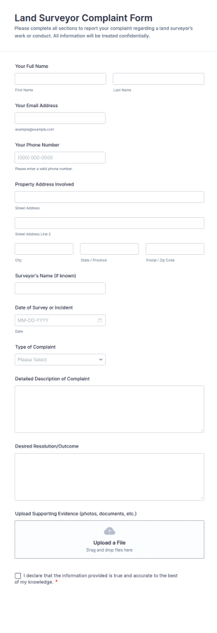 Land Surveyor Complaint Form Template