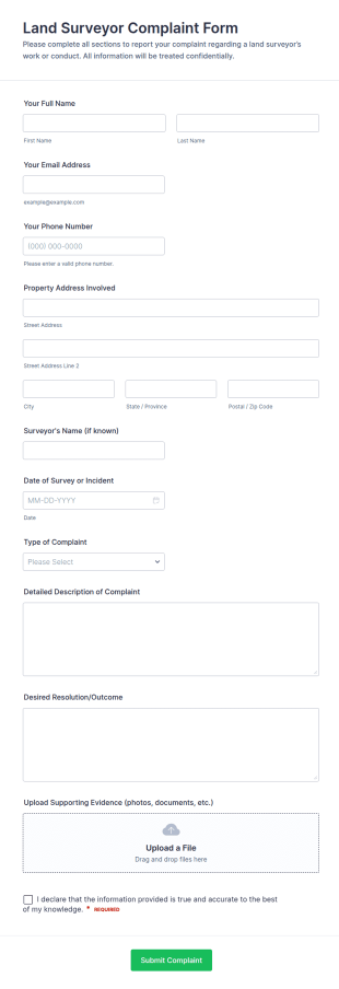 Land Surveyor Complaint Form Template