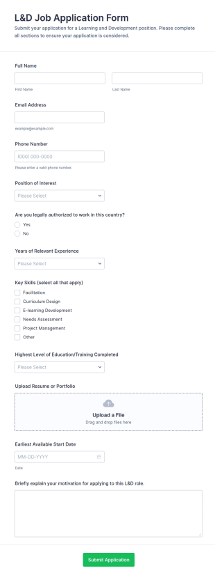L&D Job Application Form Template