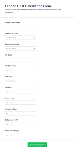 Landed Cost Calculation Form Template