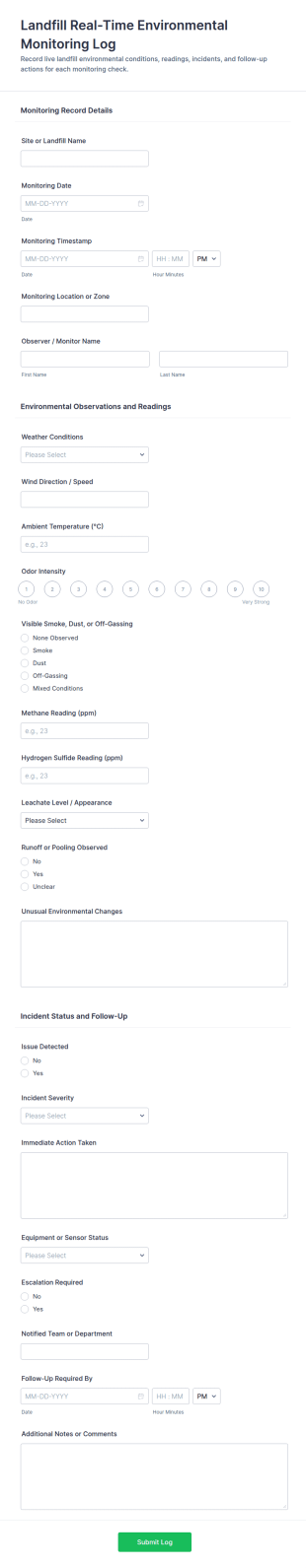 Landfill Environmental Monitoring Log Form Template