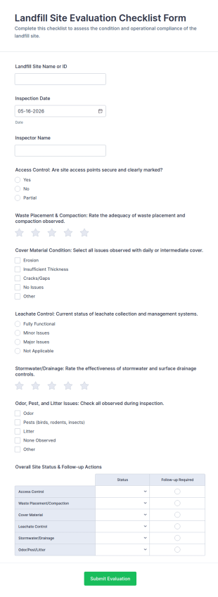 Landfill Site Evaluation Checklist Form Template