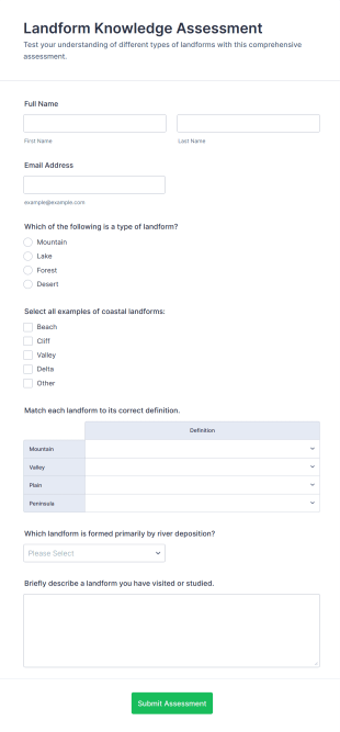 Landform Knowledge Assessment Form Template