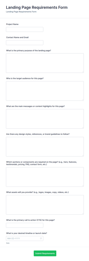 Landing Page Requirements Form Template