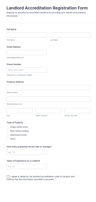 Landlord Accreditation Registration Form Template