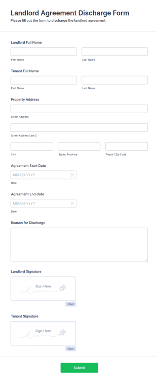 Landlord Agreement Discharge Form Template