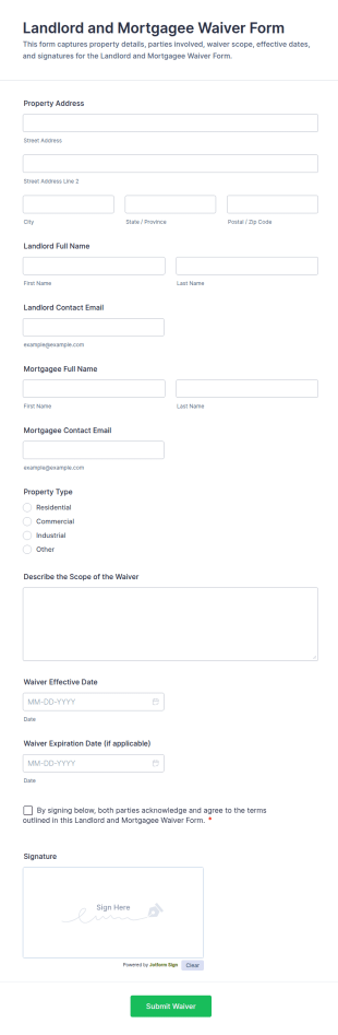 Landlord And Mortgagee Waiver Form Template