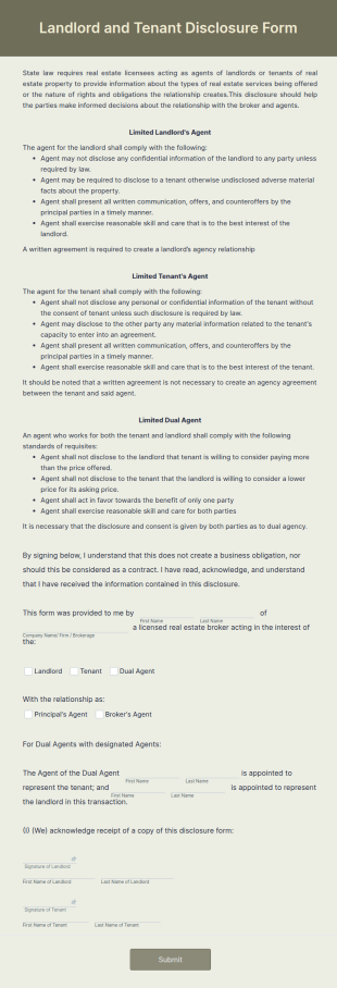 Landlord And Tenant Disclosure Form Template