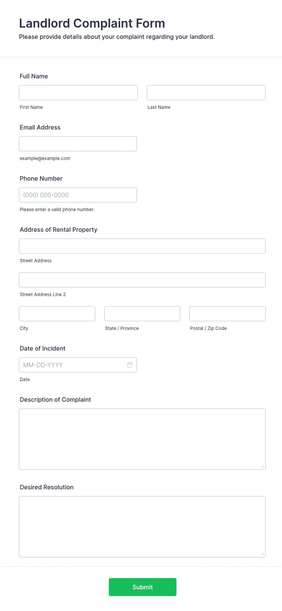 Landlord Complaint Form Template | Jotform