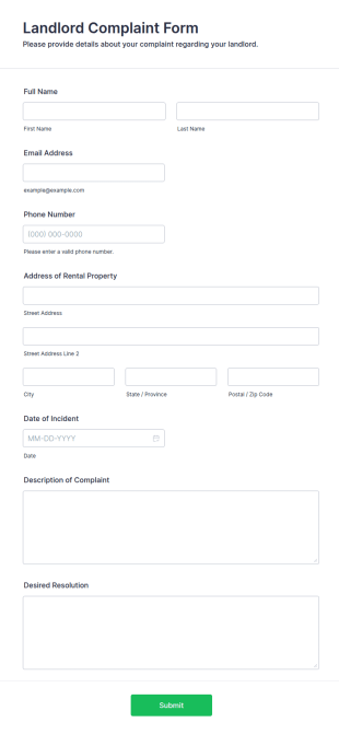 Landlord Complaint Form Template