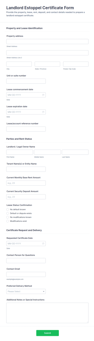 Landlord Estoppel Certificate Form Template