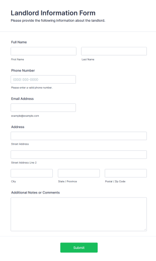 Landlord Information Form Form Template