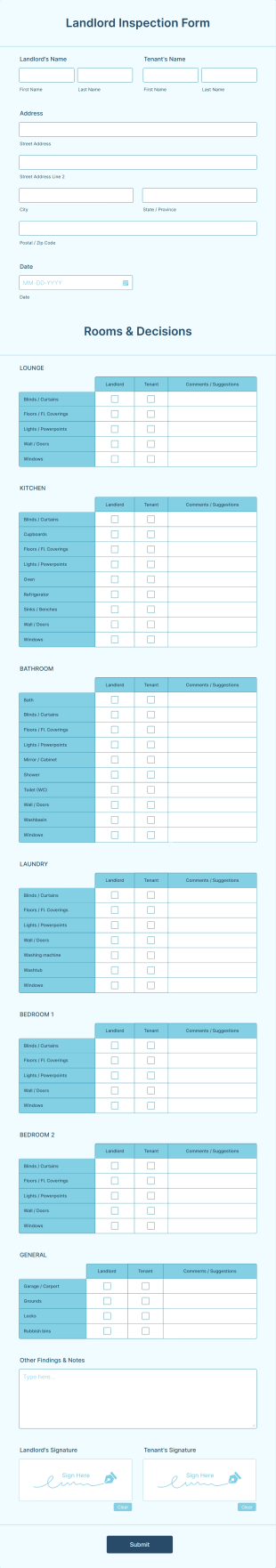 Landlord Inspection Form Template