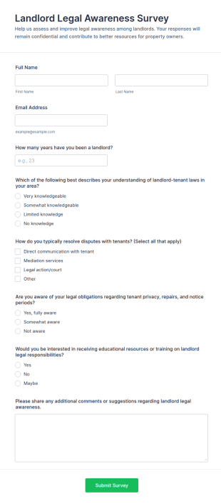 Landlord Legal Awareness Survey Form Template