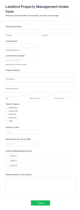Landlord Property Management Intake Form Form Template