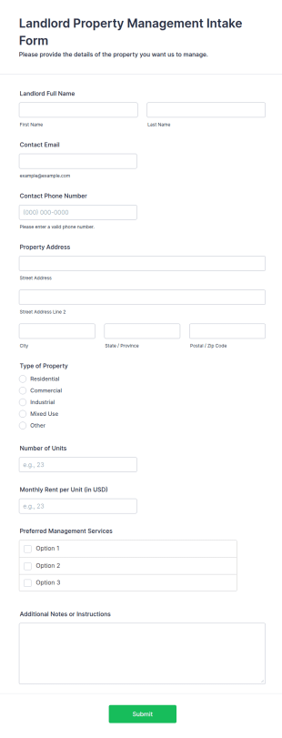 Landlord Property Management Intake Form Template