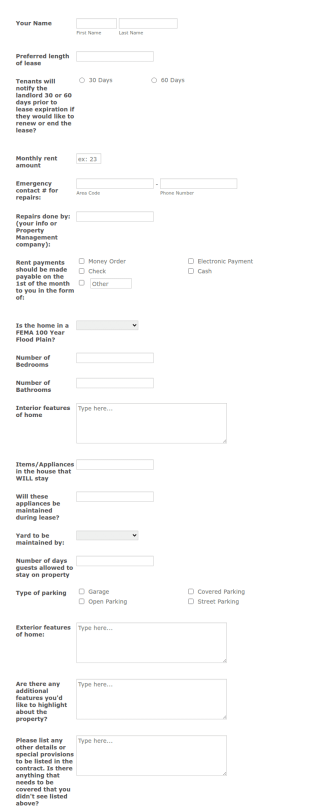 Landlord Questionnaire Form Template