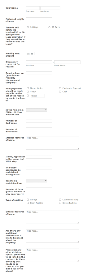 Landlord Questionnaire Form Template