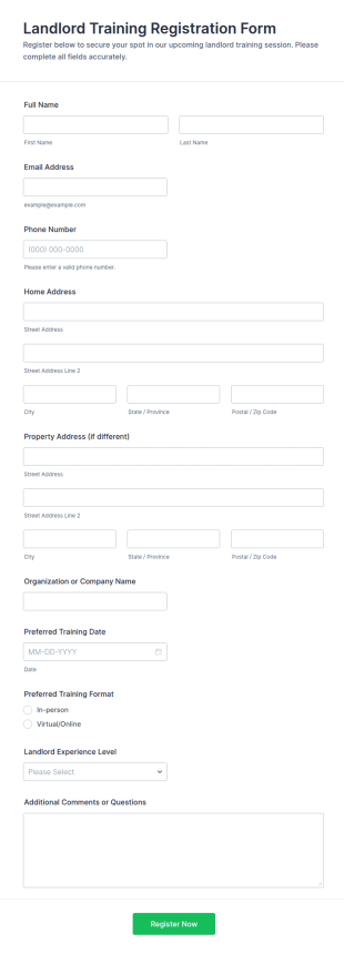 Landlord Training Registration Form Template