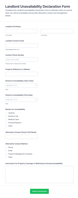 Landlord Unavailability Declaration Form Template